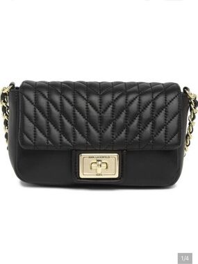 Karl Lagerfeld Black Quilted Mini Crossbody with Gold Hardware